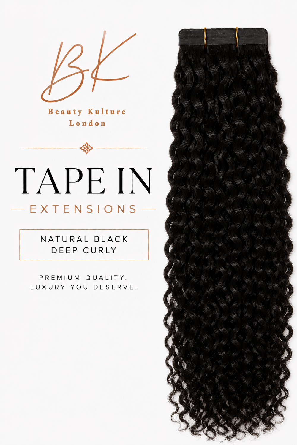 Deep Curly Tape-In Hair Extensions - 50g of hair - Natural Black