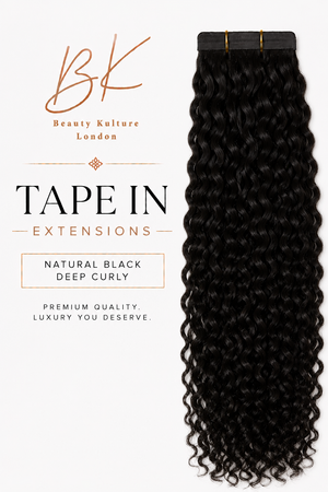 Deep Curly Tape-In Hair Extensions - 50g of hair - Natural Black