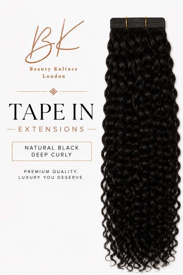 Deep Curly Tape-In Hair Extensions - 50g of hair - Natural Black