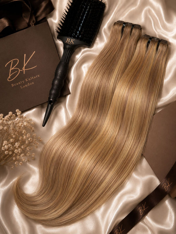 BK  Weft Hair Extensions – 100% Human Hair - Honey Blonde P18/613