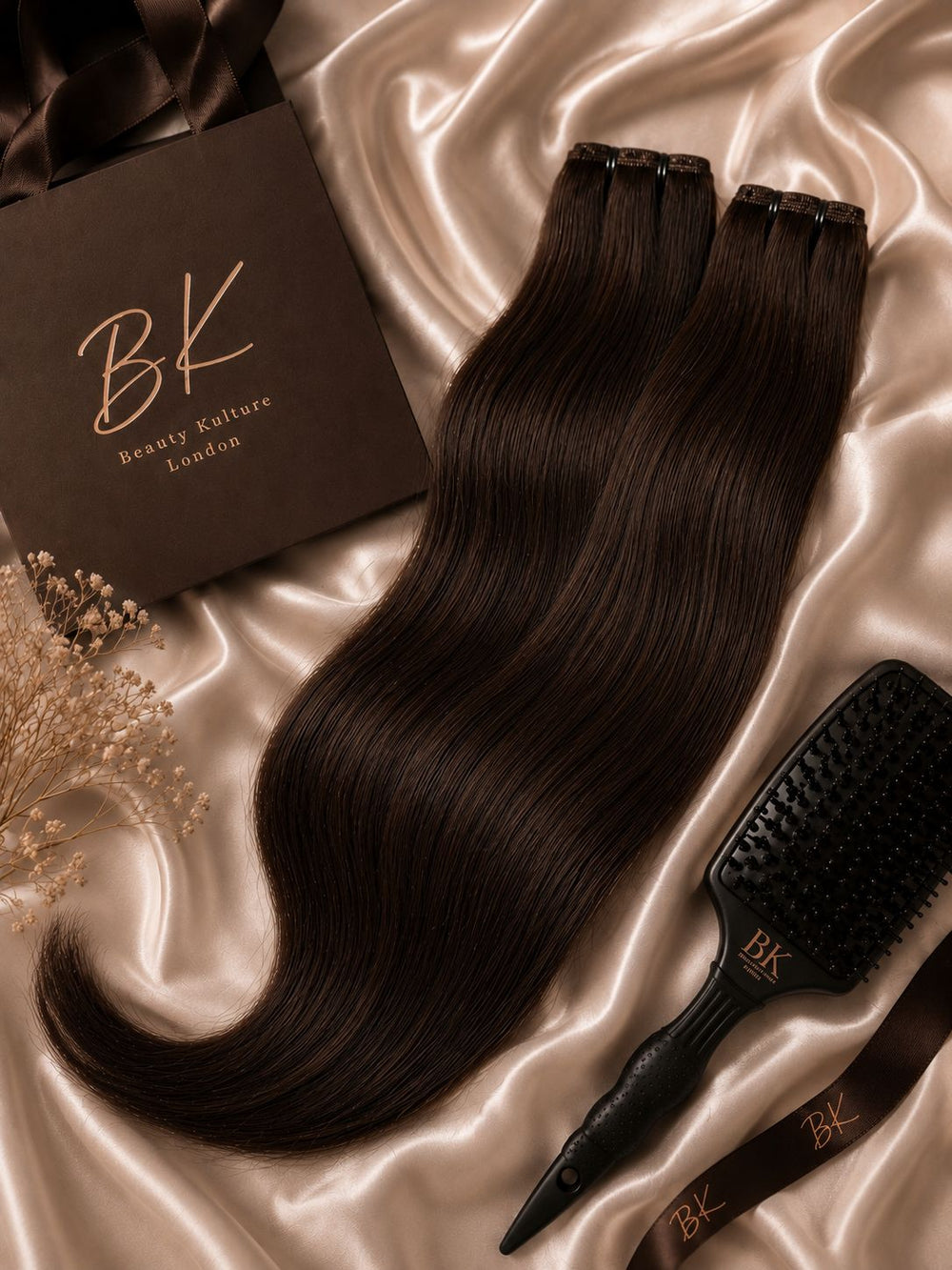 BK  Weft Hair Extensions – 100% Human Hair - Dark Brown