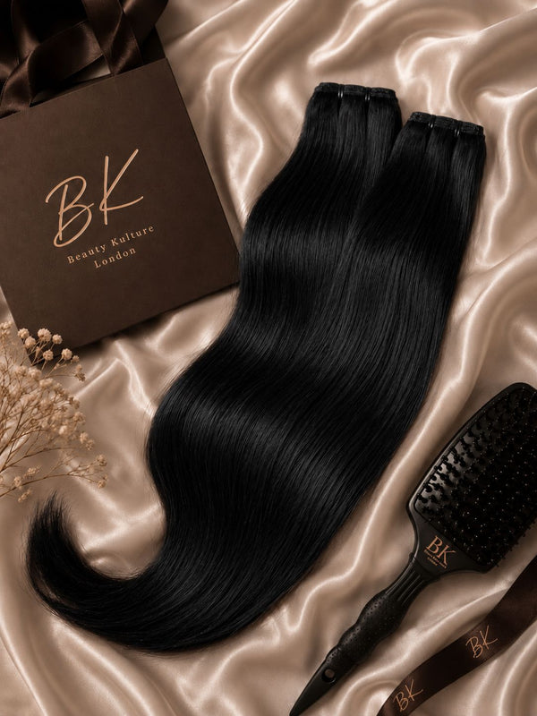 BK  Weft Hair Extensions – 100% Human Hair - Jet Black