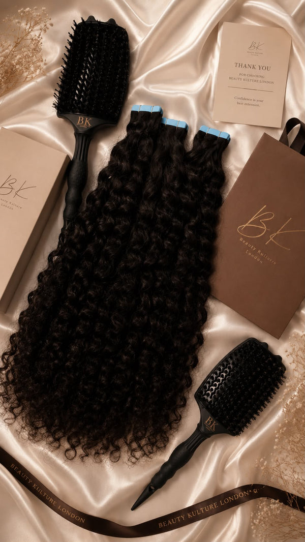 Deep Curly Tape-In Hair Extensions - 50g of hair - Natural Black