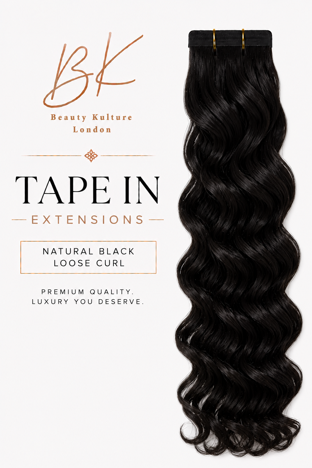 Loose Curl Tape-In Hair Extensions - 50g of hair - Natural Black