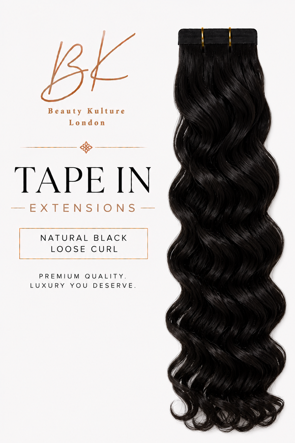 Loose Curl Tape-In Hair Extensions - 50g of hair - Natural Black